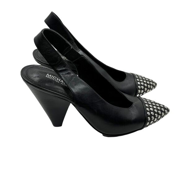 Michael Kors Shoes - Michael Kors Slingback Heels Womens Gemma Black Flat Silver Tone Studded Size 5M